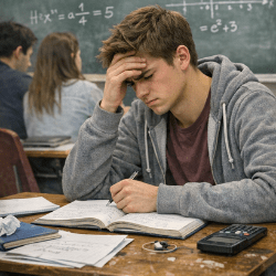 élève-maths-difficultés Élève en cours de mathématiques qui rencontre des difficultés à comprendre son cours et à faire ses exercices