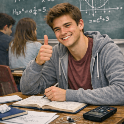 élève-maths-fier-heureux Élève de mathématiques heureux et fier de tout comprendre de son cours et d’avoir réussi un exercice difficile